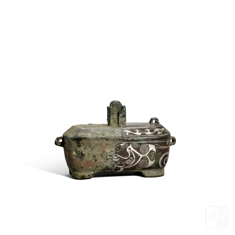 An archaic silver-inlaid bronze lamp and cover, Eastern Zhou dynasty, Warring States period | 東周戰國 銅錯銀翻蓋燈 - 图2